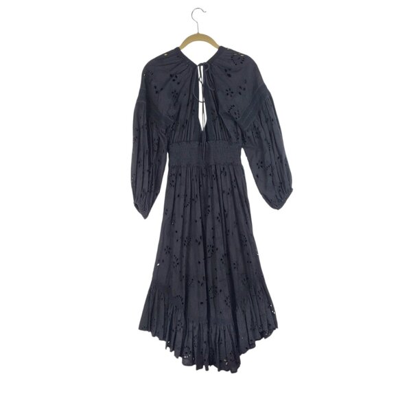 Misa Los Angeles Althea Cover Up Black Cotton Eyelet Lace Midi Dress Size XS - Picture 3 of 11